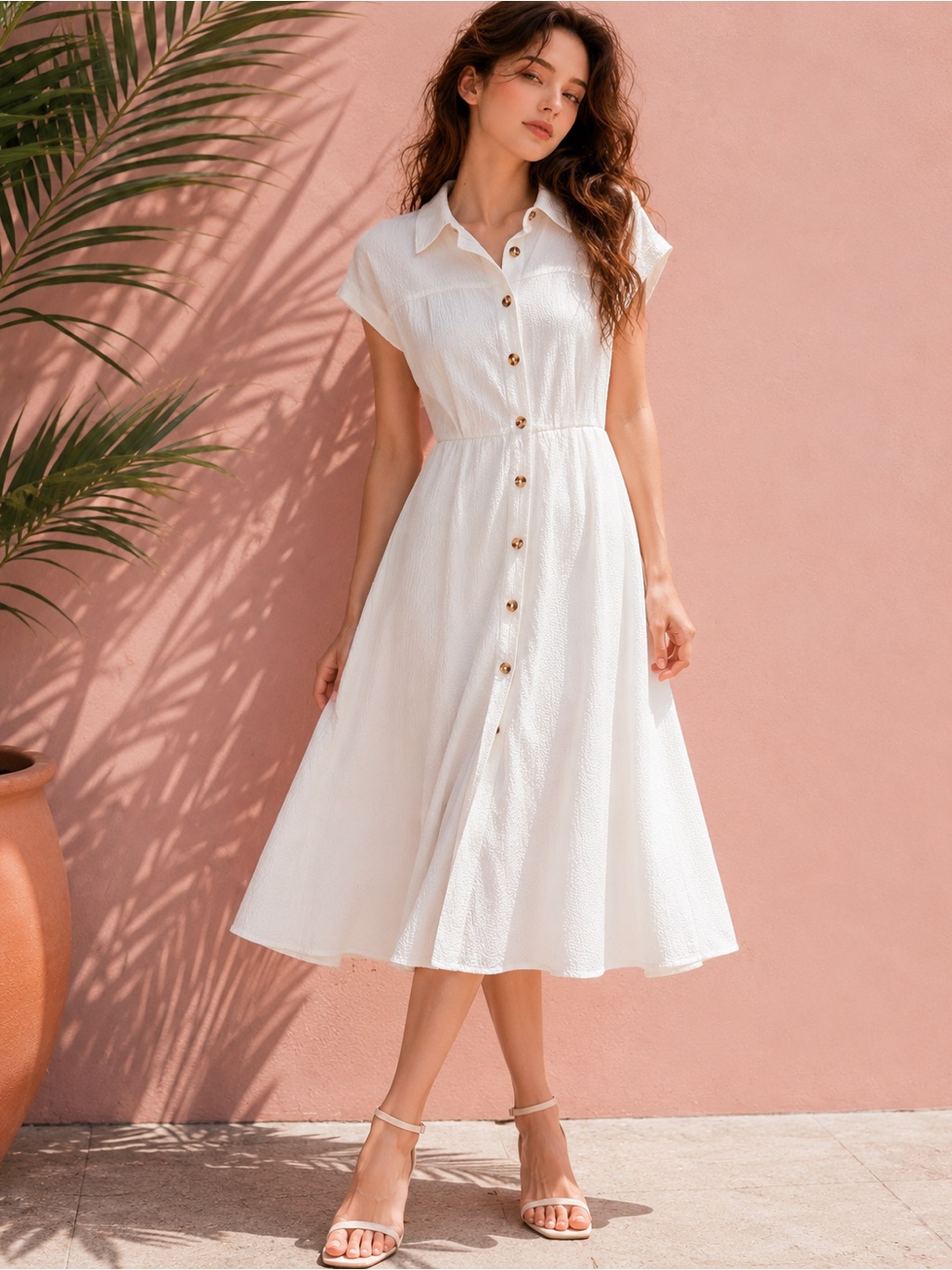 Calvin Klein White Button-Front Midi Dress